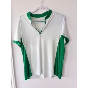 Lillie Green Womens XL Golf Tennis Top White Green Short Sleeve Shirt